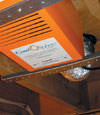 View of our crawl space ventilation fan installed with metal bracing on a floor